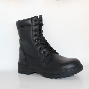Celozrnné kožené černé vojenské bojové boty